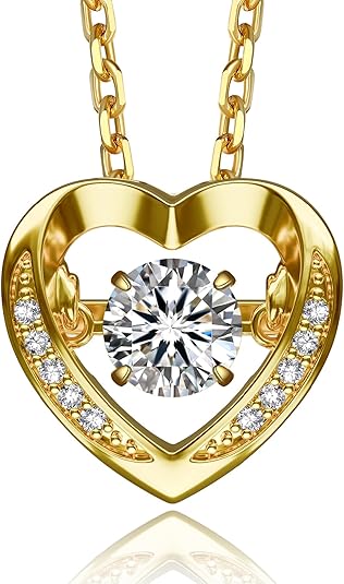 MomentWish Dancing Heart Necklace for Women, 0.5/1 Carat Dancing Moissanite Necklace for Her 925 Sterling Silver Pendant Anniversary Birthday Christmas Gift for Wife Mom Girlfriend