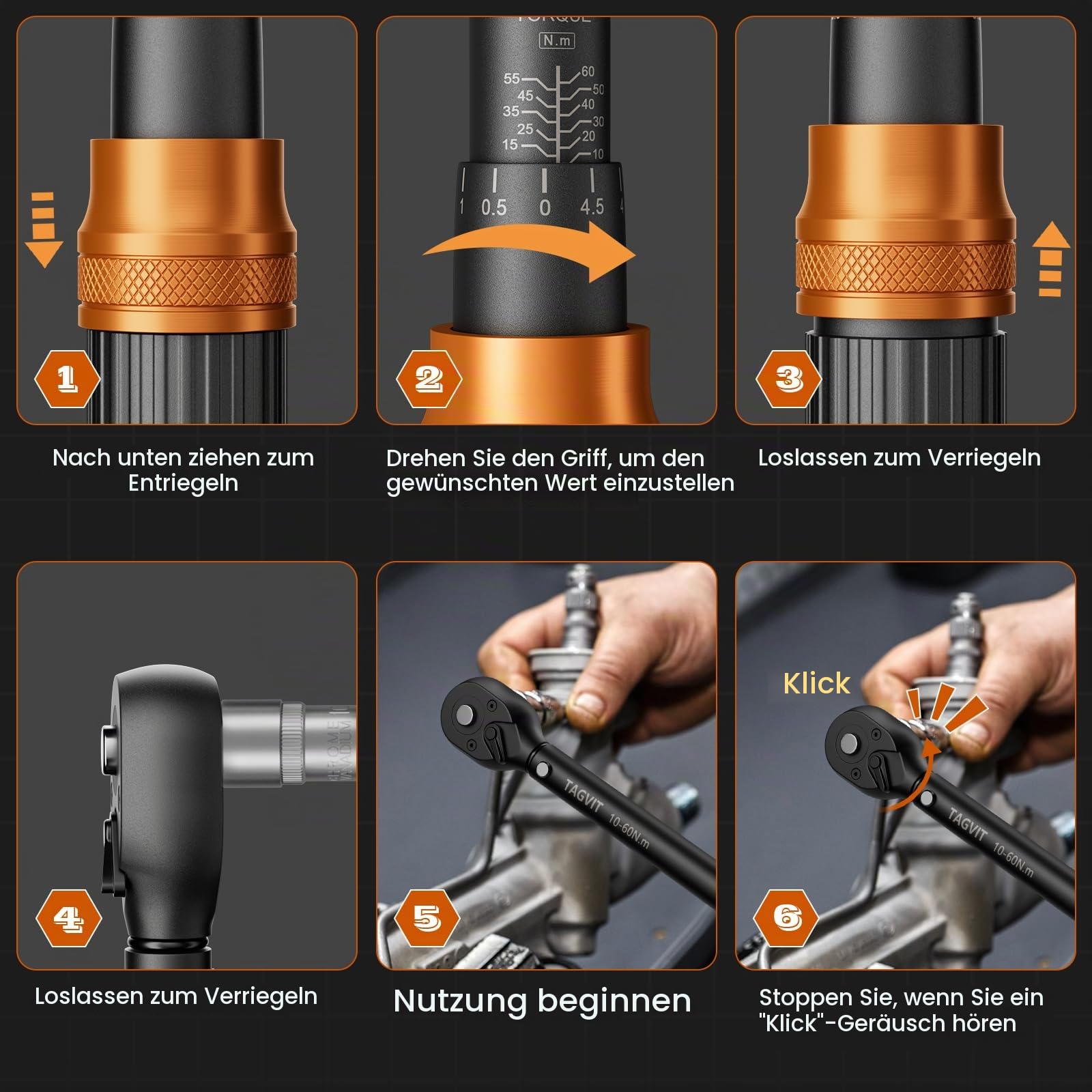 Drehmomentschlüssel 3/8 Zoll, 10-60Nm, 14-tlg. Drehmomentschlüssel Set, ± 3% Fehlergenauigkeit mit Verlängerung, Magnetische Zündkerzenhülse, Universalgelenk, Bits für Fahrrad, Motorrad, Auto