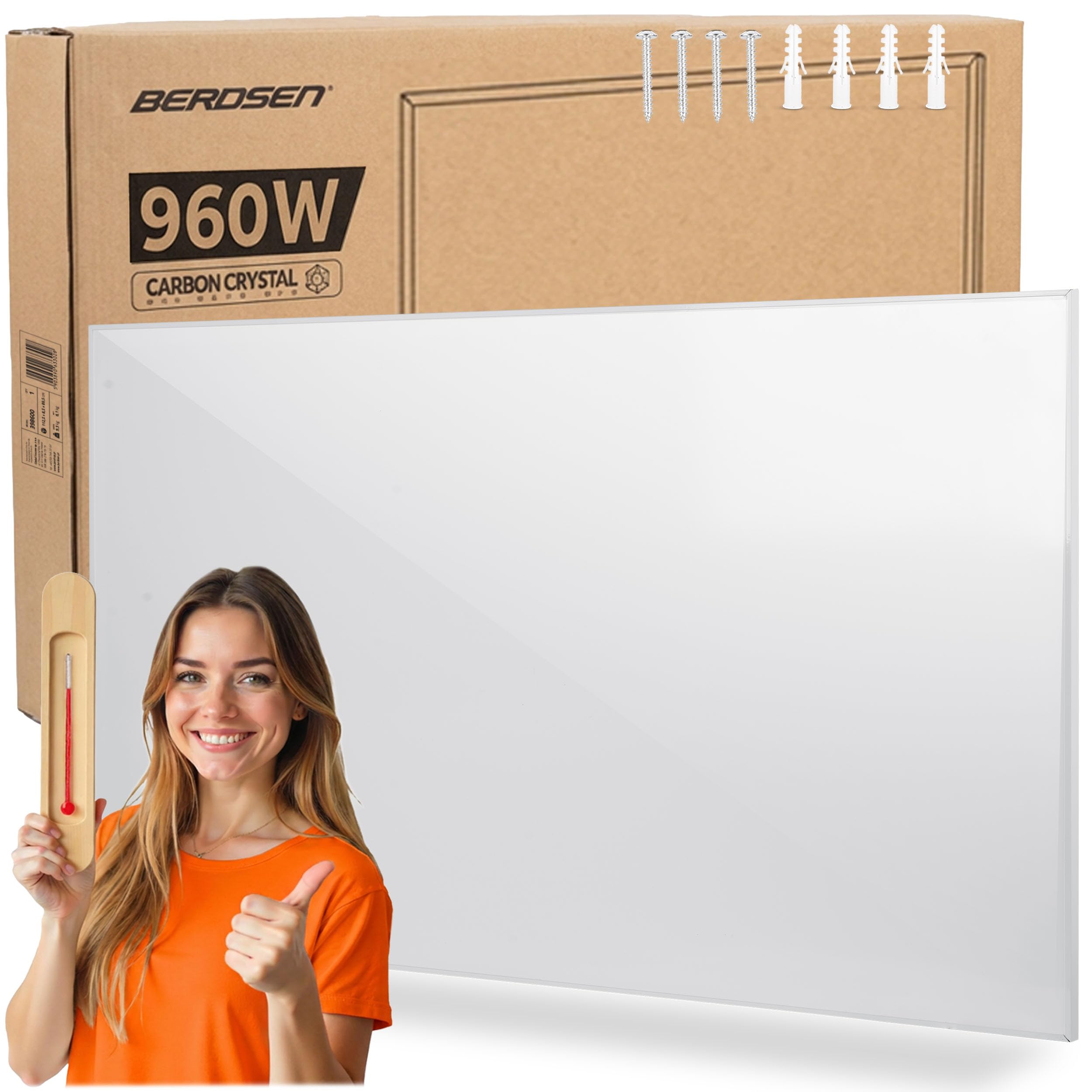 Berdsen Calefacción por infrarrojos 960 W - Placa calefactora para habitaciones grandes - Bajo consumo - Protección contra sobrecalentamiento - Calefacción por infrarrojos - Blanco