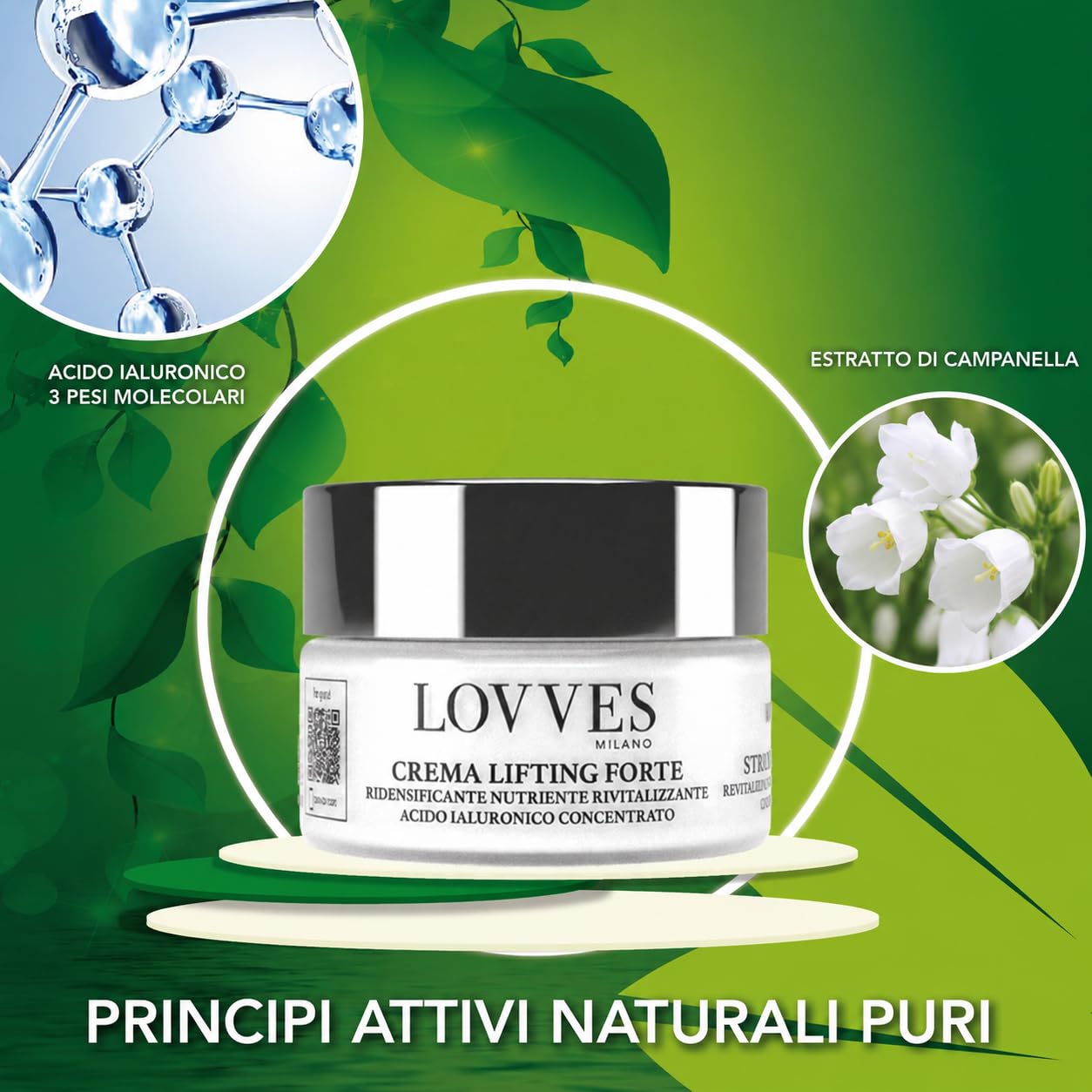 LOVVES Crema Reafirmante Fuerte, Alta Cosmética Natural, Crema Antiarrugas de Día, Redensificante, Nutritiva, Revitalizante, Ácido Hialurónico 3 Pesos Moleculares, Tarro Cristal 50 ml