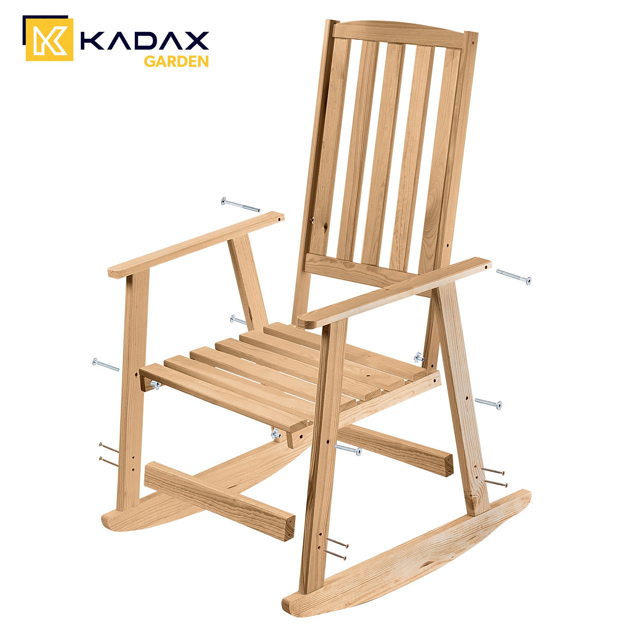 KADAX Fauteuil à bascule avec accoudoirs, fauteuil à bascule en bois, chaise à bascule de jardin, chaise de relaxation, chaise de jardin (foncé)