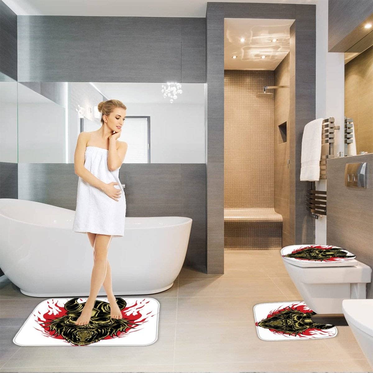 Genérico Alfombra de baño, alfombras de baño Negras escandinavas, Alfombra de baño de Lujo de Microfibra, Juego de alfombras absorbentes, Alfombrillas de baño vikingas Vintage, Alfombrilla de pedesta