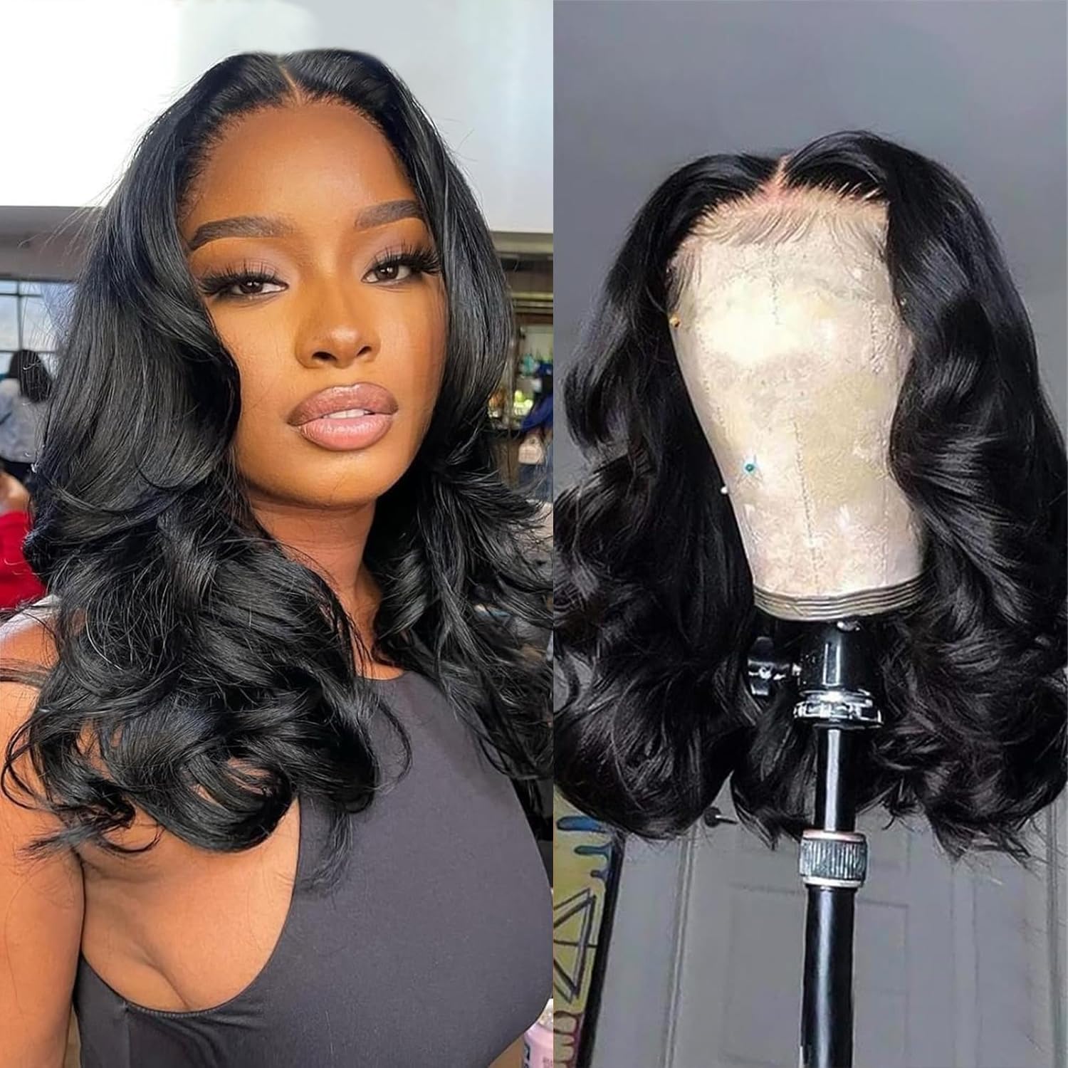 Dunmud 5x5 HD Lace Front Wigs Human Hair Body Wave Wig for Black Women 180% Density 8-16 Inch Glueless Wig