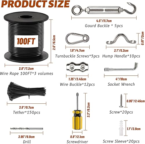 Miniatura 2 de Juego de luces de cadena para colgar GUATTINE, cable de acero inoxidable 304 recubierto de nailon de 300 pies y suficientes accesorios, alambre guía