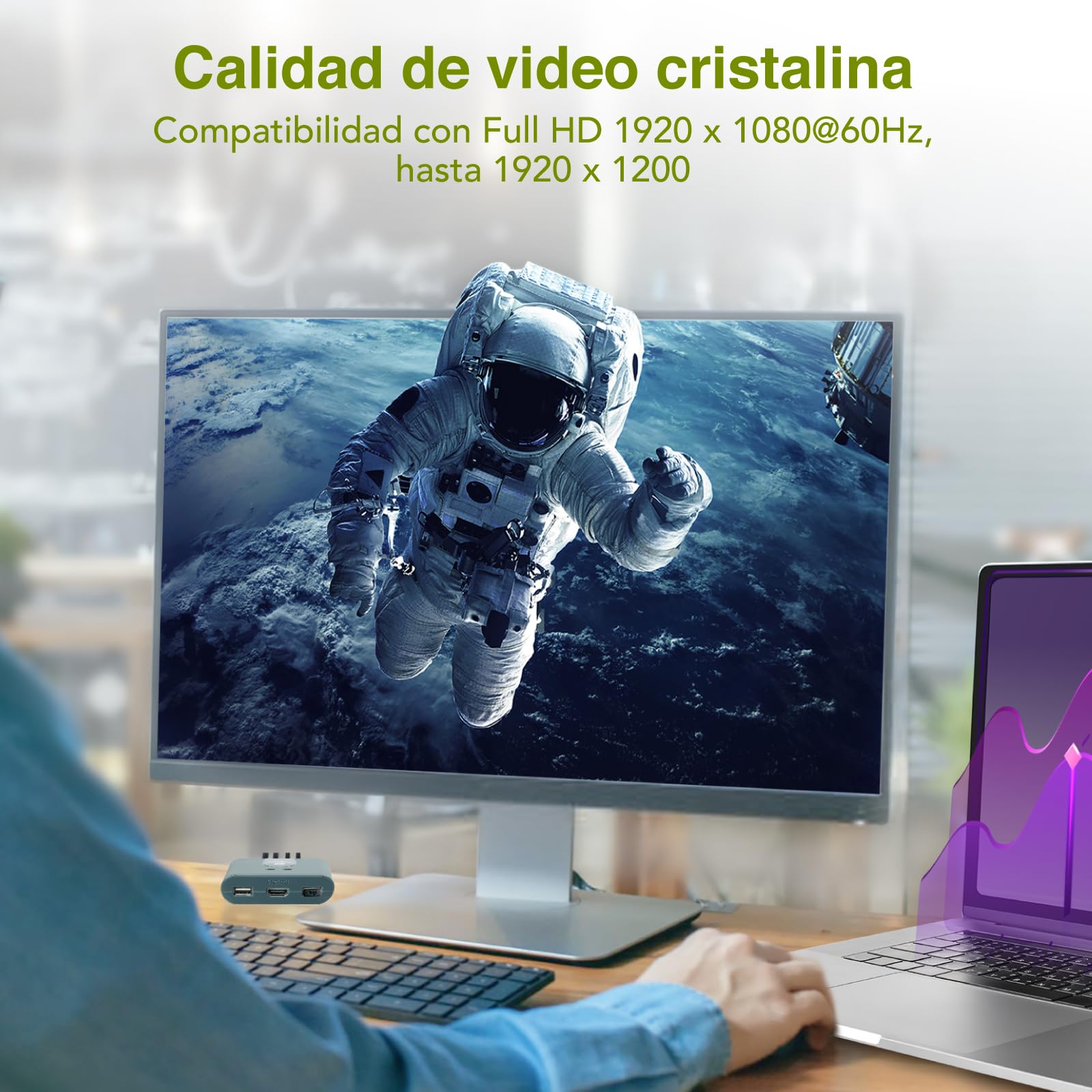 IOGEAR KVM Switch Conmutador HDMI 2 PC 1 Monitor 1080@60Hz Full HD para ratón Teclado Impresora con Cables USB HDMI y Control Remoto Plug and Play Compatible con Windows, Mac y Linux