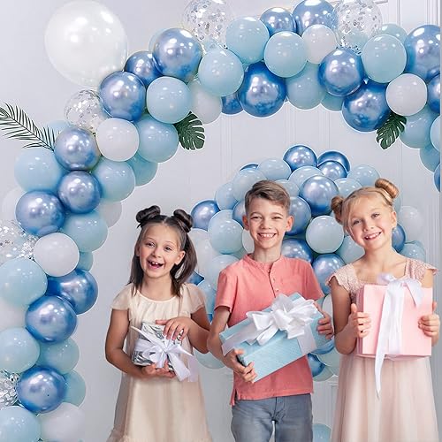 Miniatura 6 de Kit de arco de globos azules y blancos, 130 piezas de globos azules y blancos para bebé, decoraciones de baby shower para niños y hombres, globos