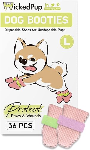 Miniatura 1 de WICKEDPUP Botines para mascotas para perros y gatos, 36 unidades  Calcetines desechables para evitar lamer  Zapatos para cachorros para protección
