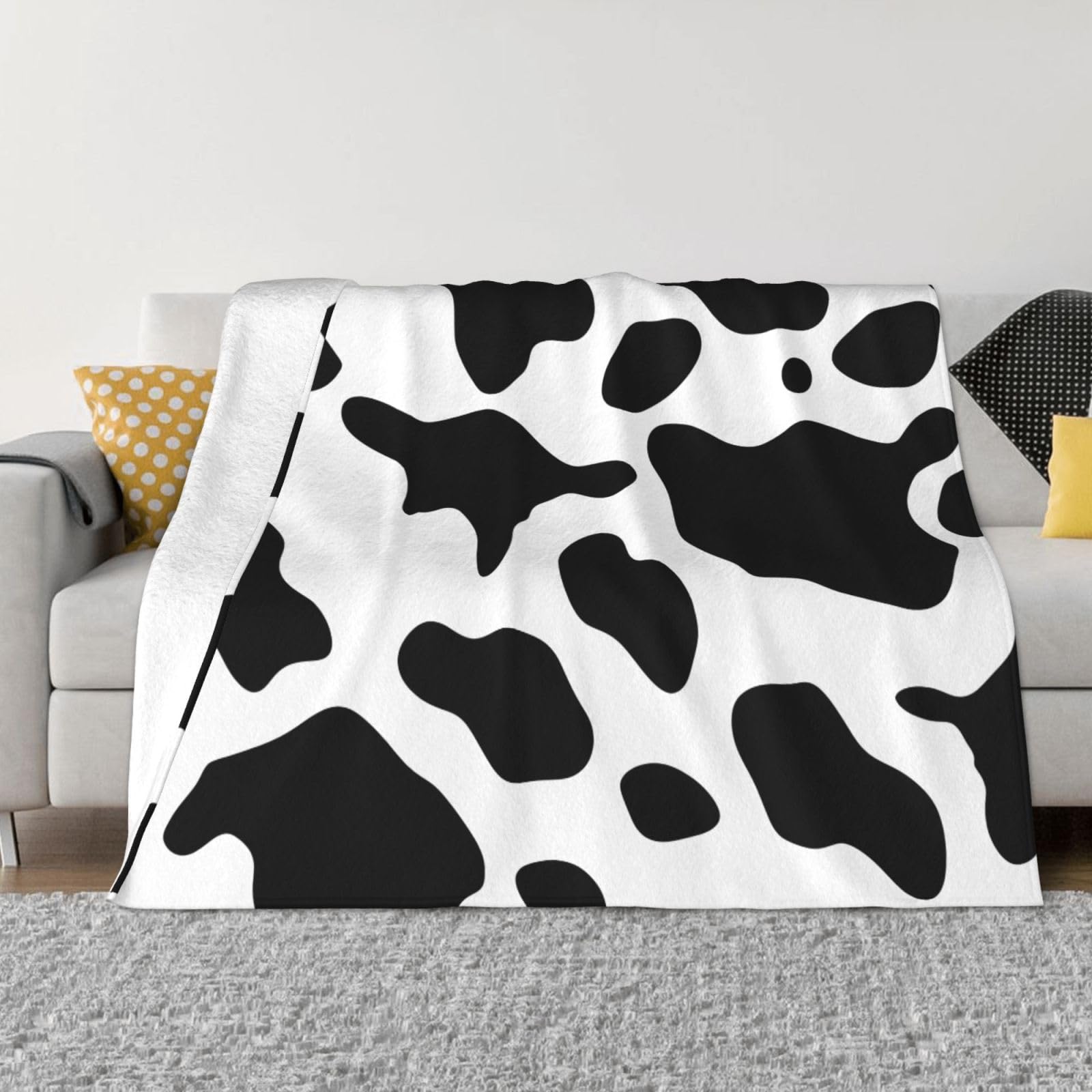 KLOPH Black and White Cow Print Throw Blanket 60"x50" Flannel Fluffy Warm Blanket for Couch, Reversible Plush Blankets for Bed, Comfy Fuzzy Blanket for Sofa, Plush Lightweight-Blankets for All Season