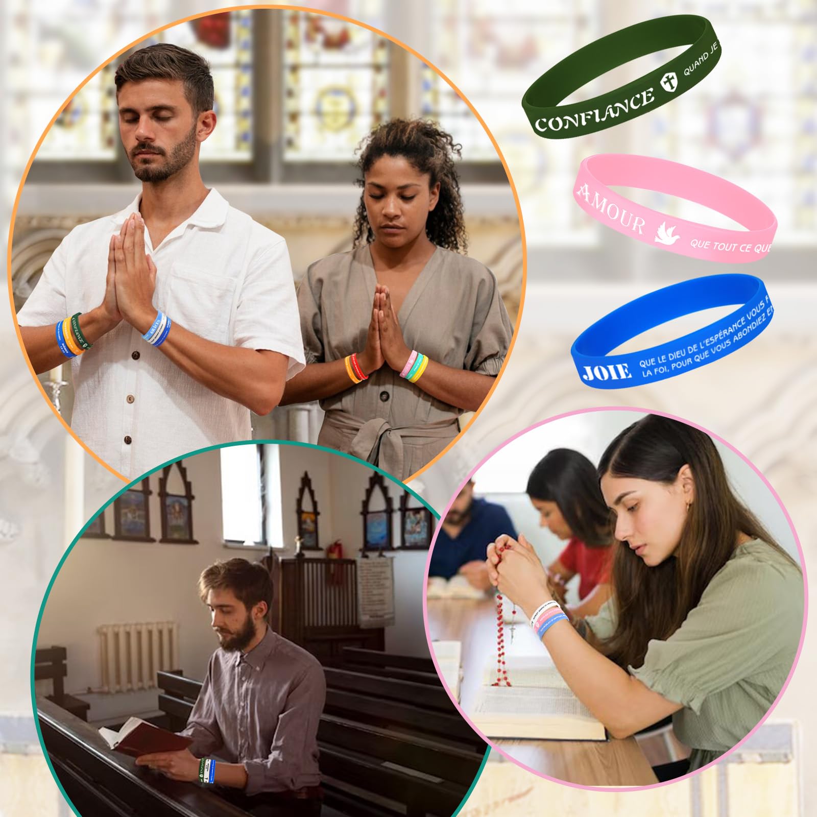 Bracelet de motivation en silicone bible version française de 8 pouces, bracelet cadeau religieux, 9 citations bibliques, 9 couleurs, cadeau idéal, cadeau d'équipe