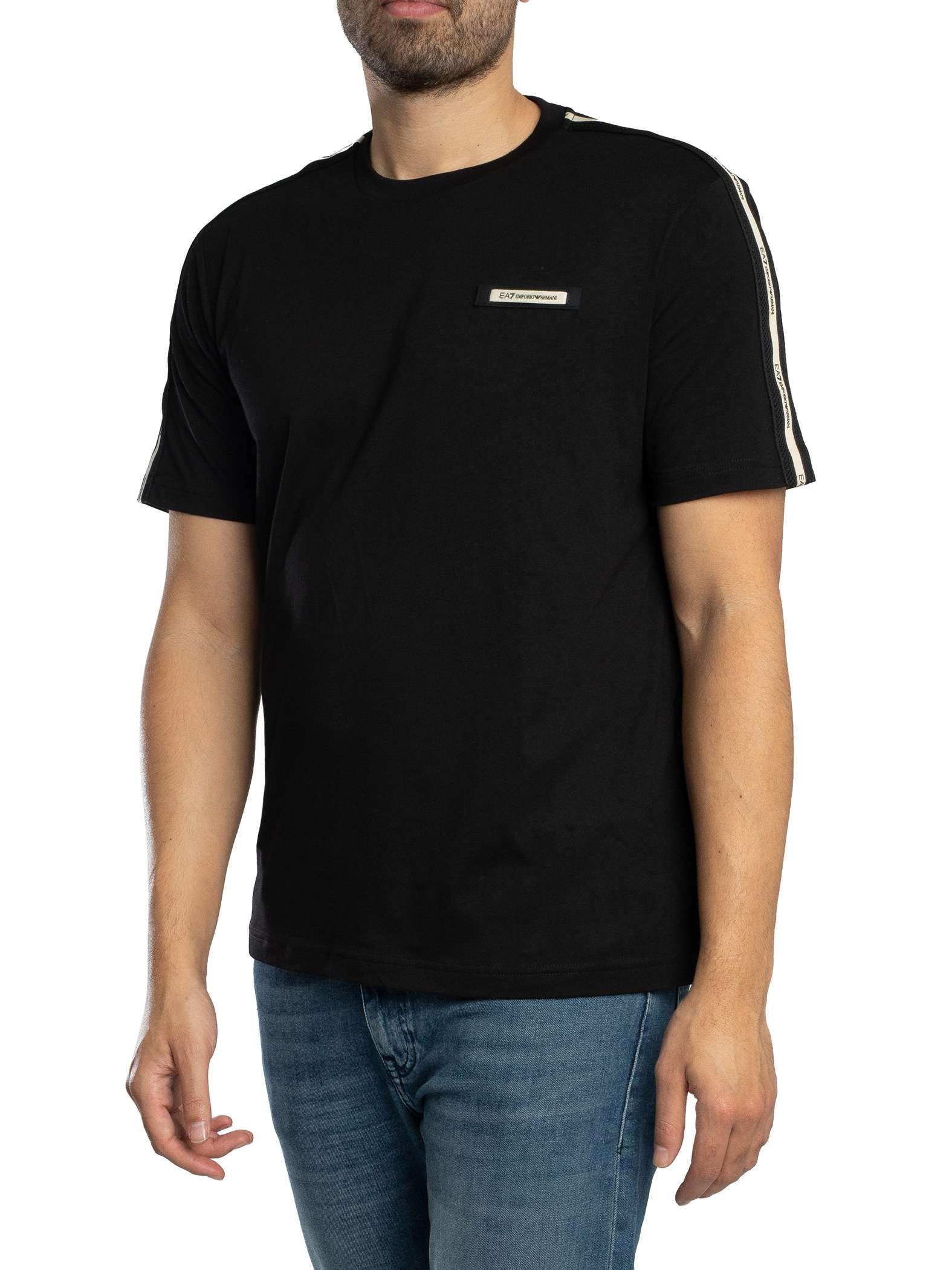 EA7 Hombre Camiseta con Cinta del Logo, Black
