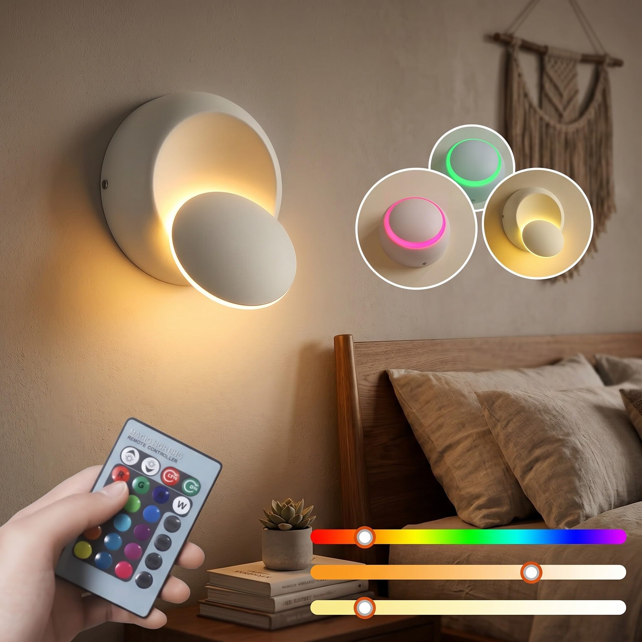 Tomshine LED RGB Wall Lamp, Rotating Eclipse Lighting, Modern Decorative Light for Bedroom Living Room Bathroom with Remote Control