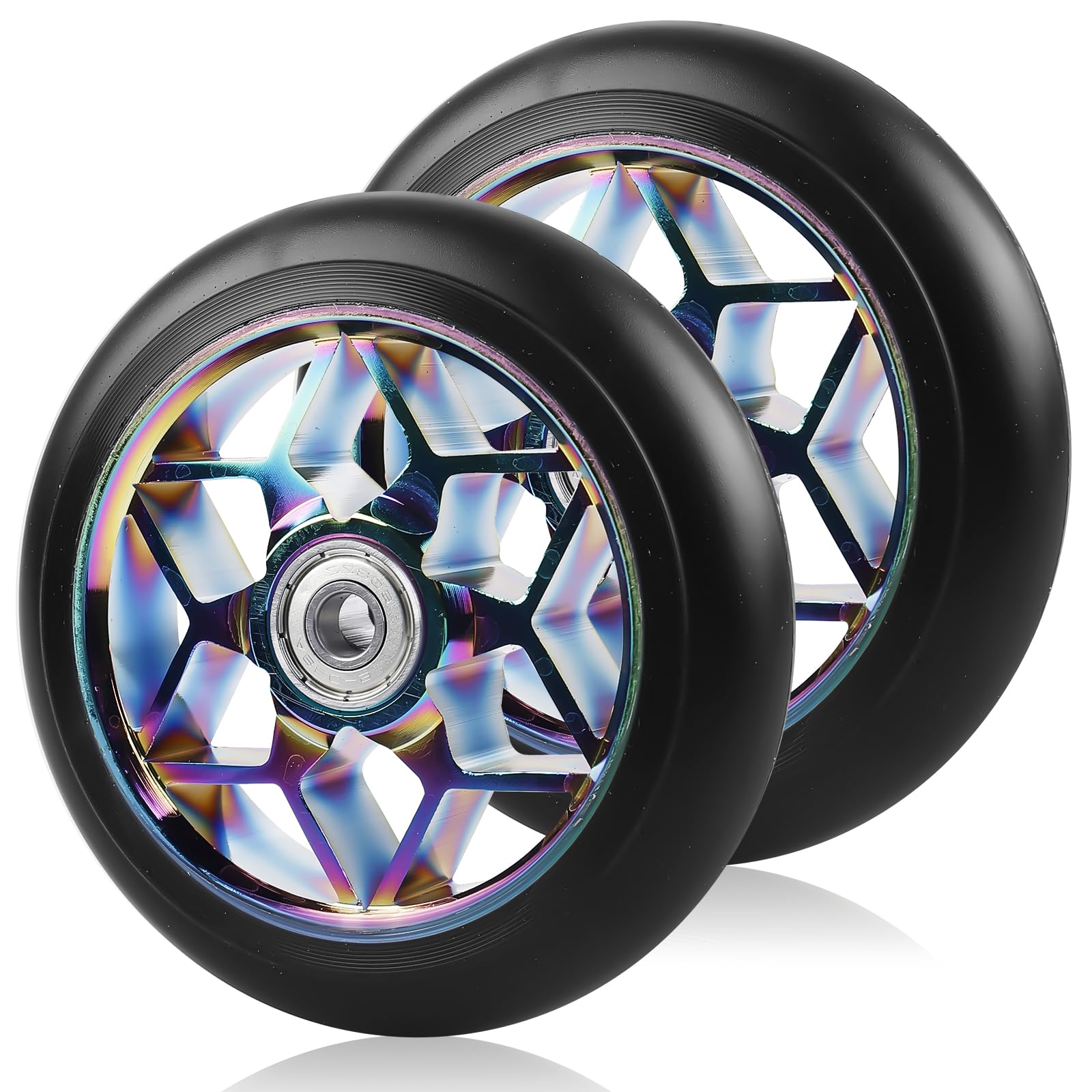 2 roues pour trottinette stunt 110 mm, roues de rechange colorées pour scooter 88A pour stunt avec roulements ABEC-9, roulements en aluminium, roues de rechange compatibles avec tous les scooters