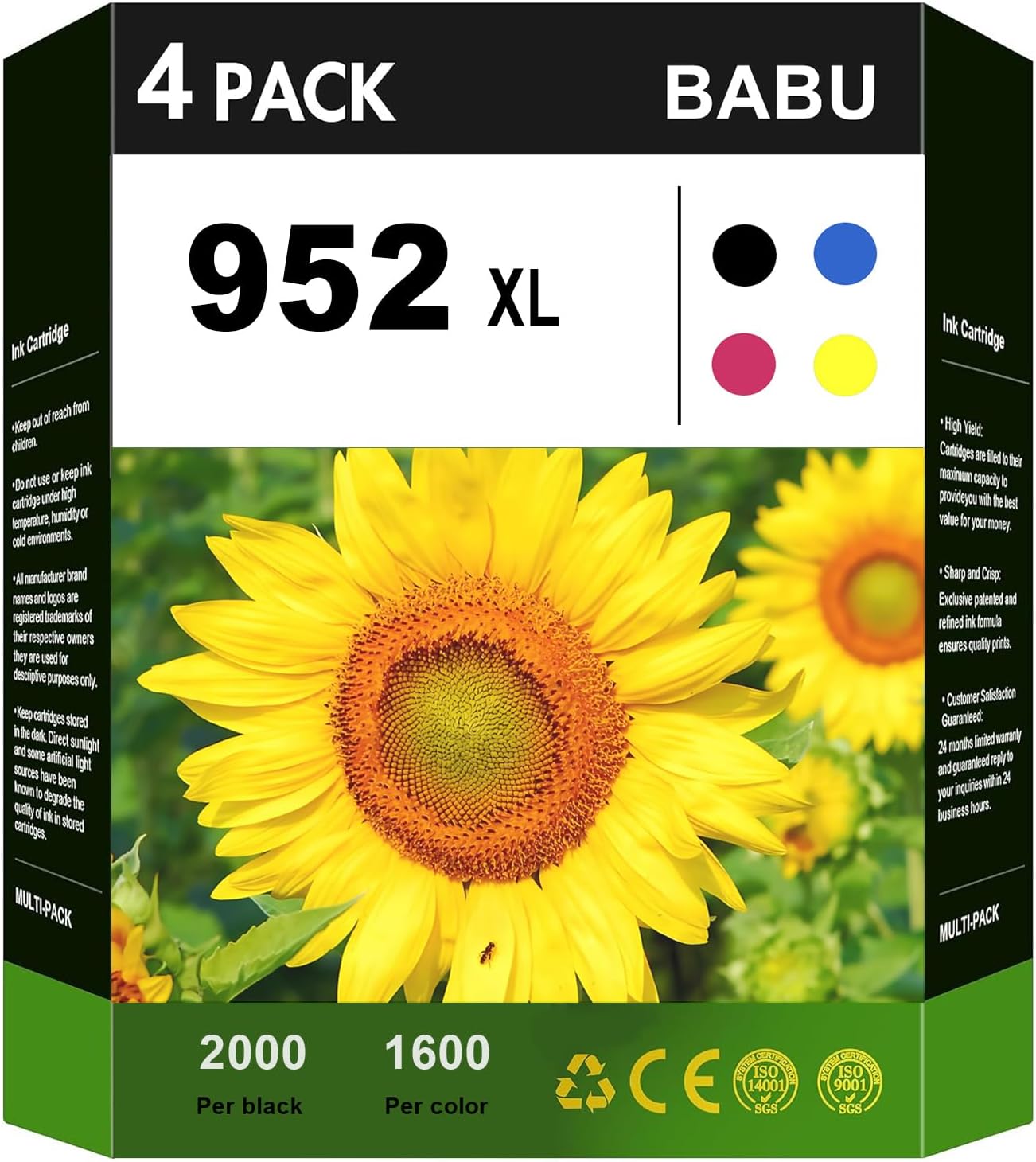 BABU Compatible Ink Cartridges Replacement for HP 952XL 952 (4 Combo Pack) to Use with HP Officejet Pro 8710 8720 8210 8715 8740 7720 7740 8700 8200 8725 8730 8200 Printer (Black Cyan Magenta Yellow)
