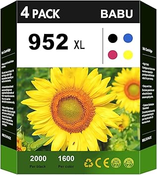 BABU Compatible Ink Cartridges Replacement for HP 952XL 952 4 Combo Pack to Use with HP Officejet Pro 8710 8720 8210 8715 8740 7720 7740 8700 8200 8725 8730 8200 Printer Black Cyan Magenta Yellow