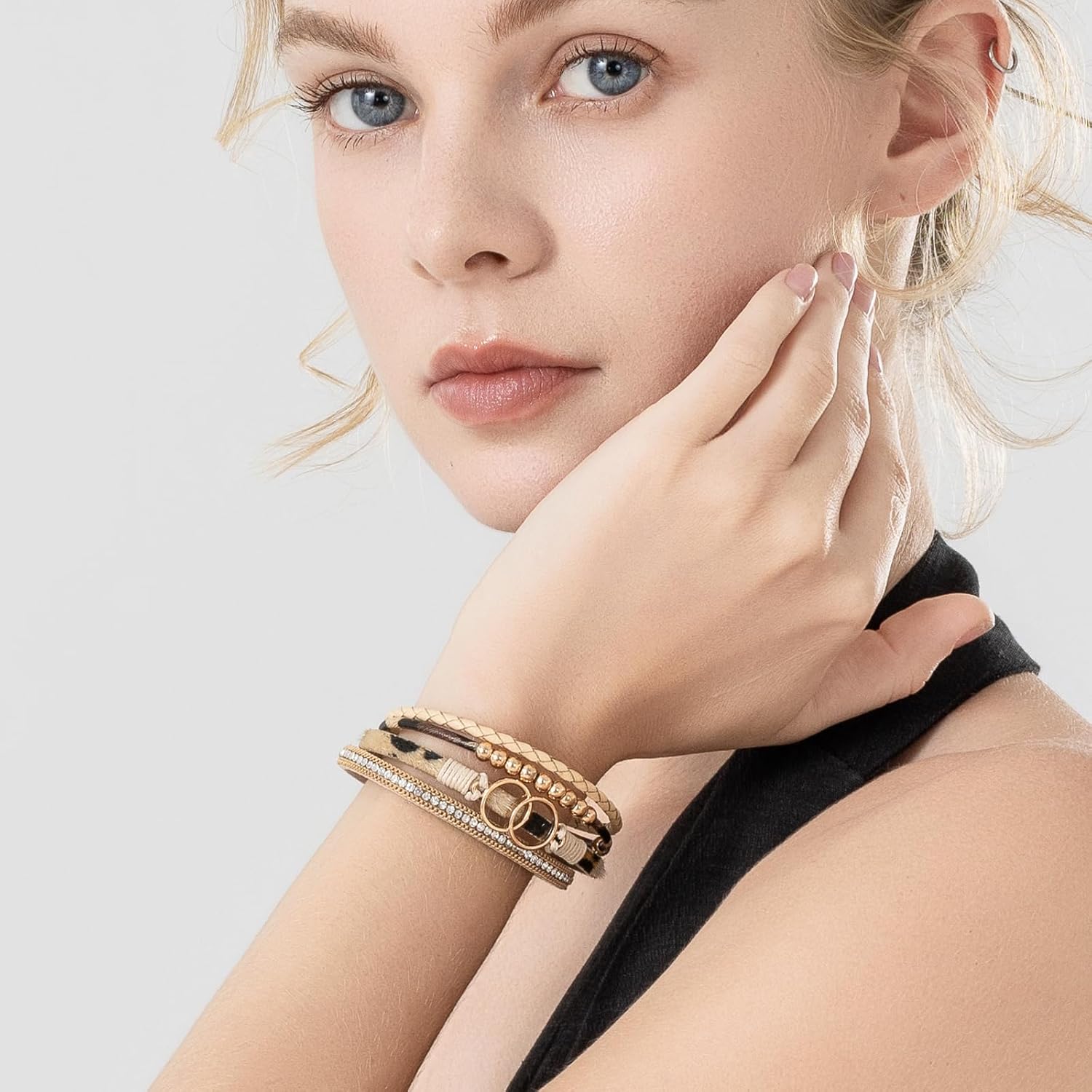 FANCY SHINY Boho Leather Wrap Bracelet Stackable Infinity Chunky Cuff Bracelets Western Hippie Outfits Jewelry Valentine Gifts for Women - Image 6