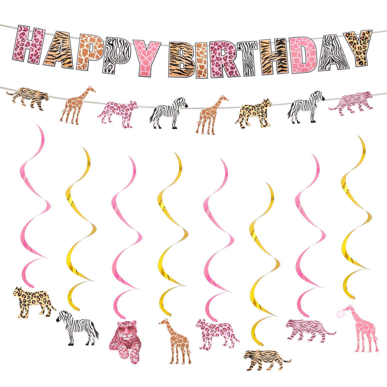 Srotmirw Pink Leopard Print Happy Birthday Banner Set,