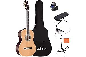 ADM Full Size Classical Nylon Strings Beginner Acoustic Guitarra Starter Bundle for Adult/Kids/Beginners