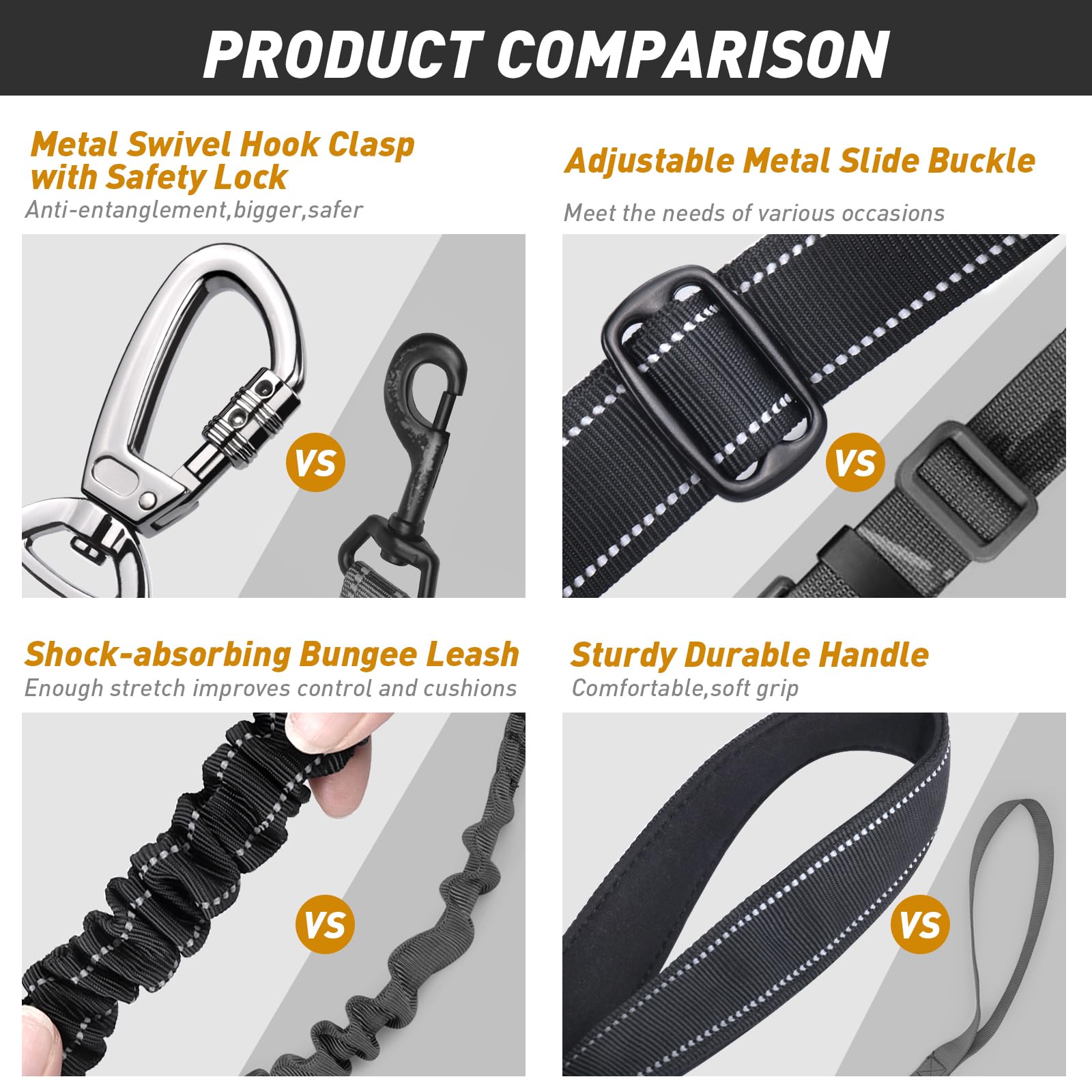 AUBELL Tactical Dog Lead Heavy Duty,4-6ft Reflective Strong No Pull Bungee Lead for Medium Large Dogs with Comfortable Padded Double Handle,Car Harness - Image 4