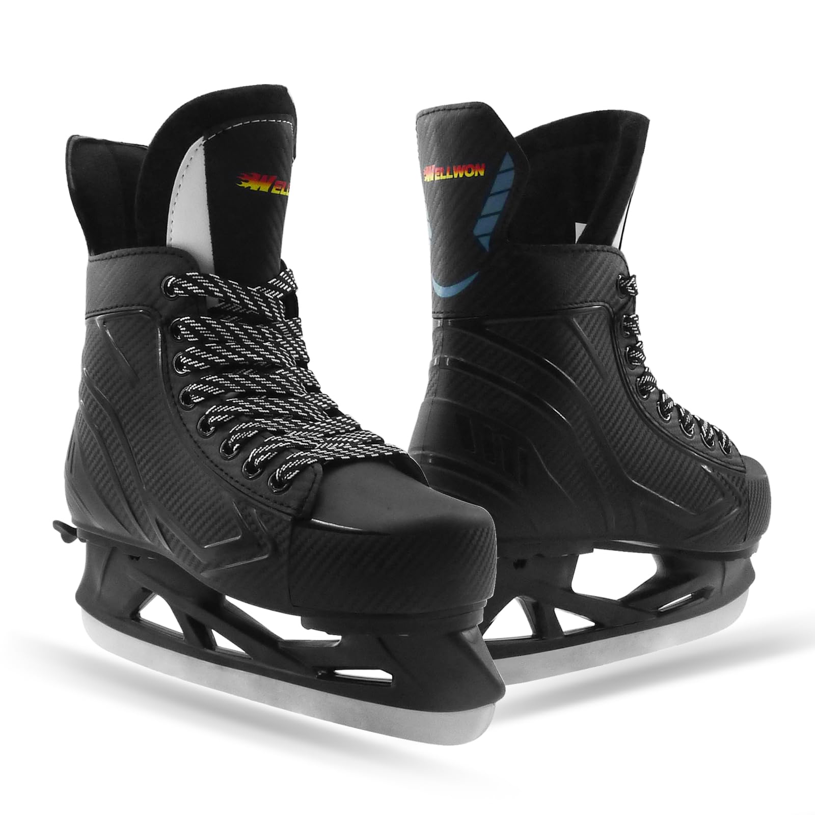 WELLWON Adjustable Ice Hockey Skates for Outdoor and Rink, Recreational Ice Skates, Fitness Hockey Skates Fun Ice Skating Shoes with Soft Padding and Reinforced Ankle Support