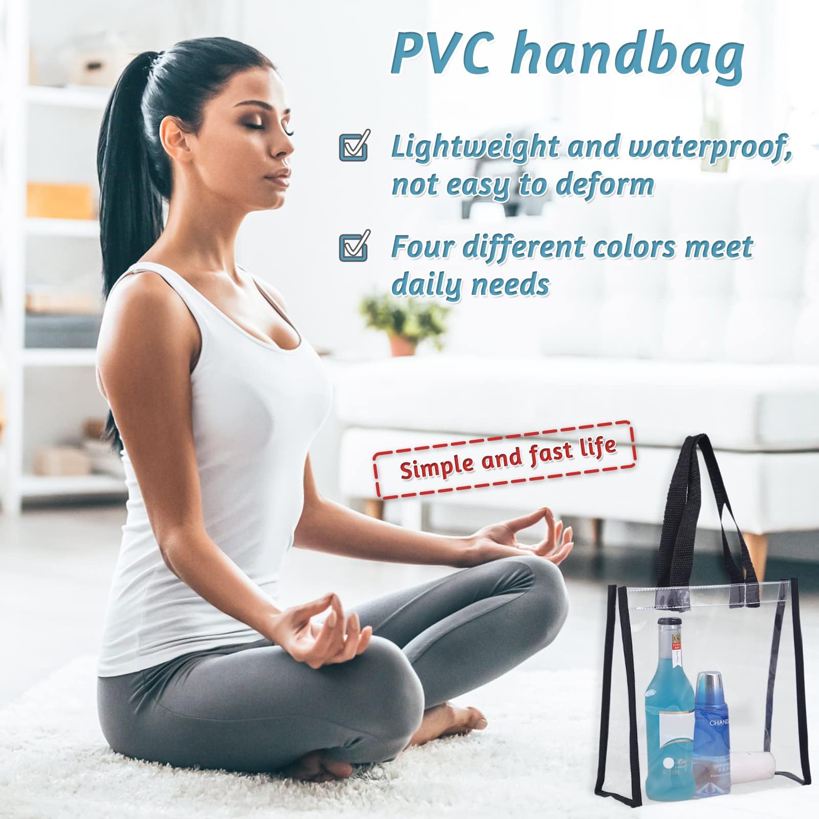 4 Stück Durchsichtige Tasche,Transparente Tragetasche Große,Transparent Umhängetasche Tragetasche, für Camping, Sport, Fitnessstudio, Männer, Frauen