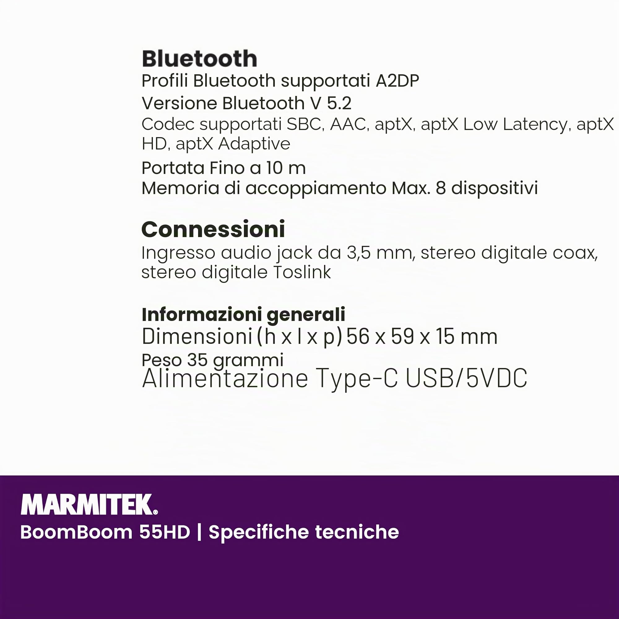 Marmitek BoomBoom 55 HD - Trasmettitore Bluetooth TV aptX HD Low Latency | Trasmettitore audio Bluetooth per 2 cuffie contemporaneamente con aptX Adaptive, Toslink, coassiale, jack 3,5 mm e aptX HD