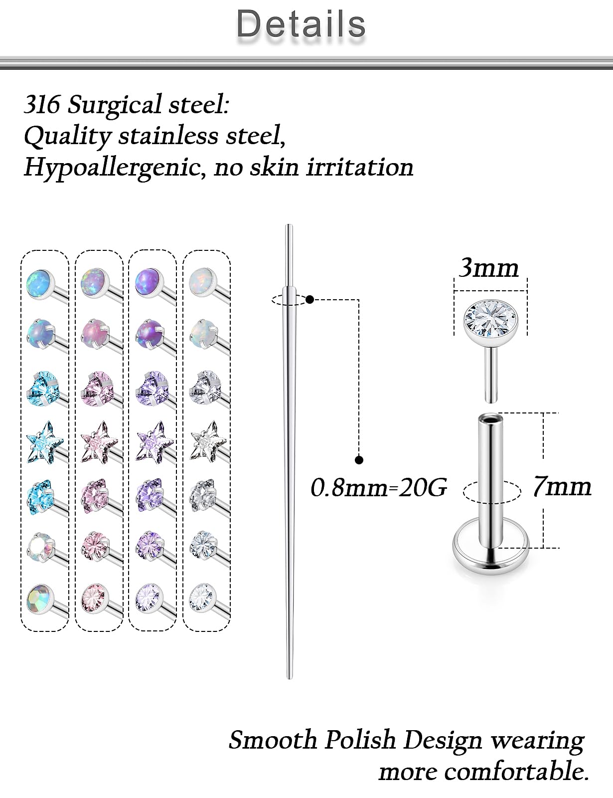 20G 18G 16G bezgwintowy warga labret meduza Monroe kolczyk do nosa biżuteria stal chirurgiczna wąż ukąszenia wargi pierścienie płaskie plecy Push in Cartilage tragus Helix Conch kolczyk sztyfty