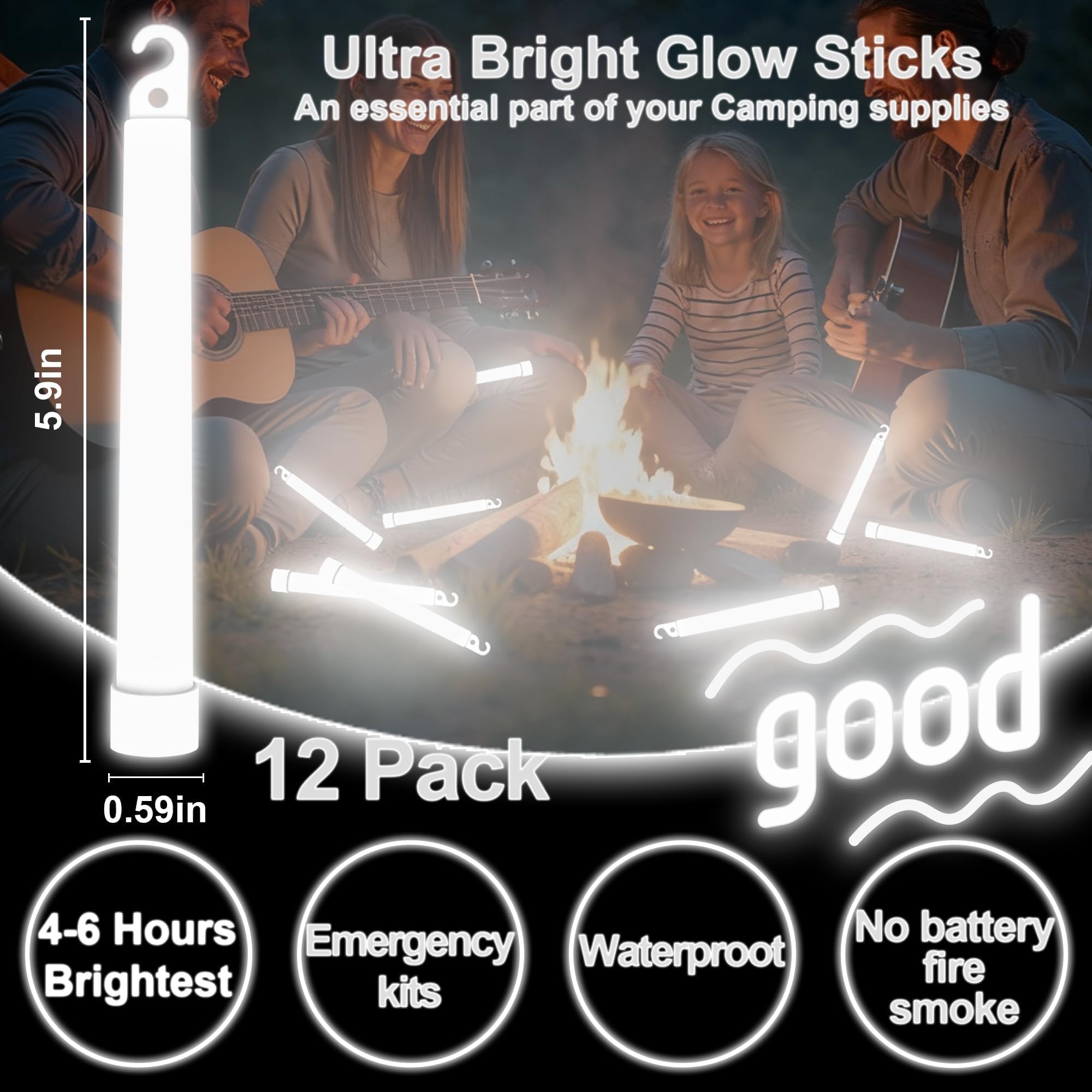 Lot de 12 bâtons fluorescents ultra lumineux en vrac, bâtons lumineux d'urgence de 15,2 cm, couleurs vives pour fournitures d'ouragan, camping, survie, pêche, cadeaux de fête néon
