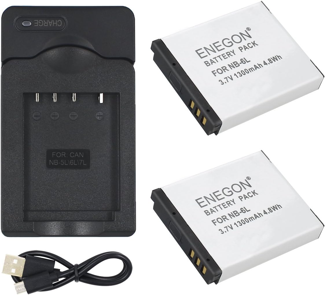 ENEGON Replacement Battery (2-Pack) and Charger Kit for Canon NB-6L/NB-6LH/CB-2LY and Canon PowerShot SX510 HS/SX500 is/SX700 HS/SX280 HS/SX260 HS/SX170 is and More Cameras