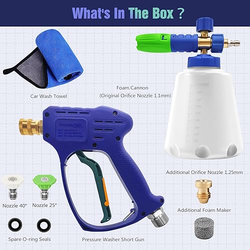 Miniatura 9 de YeewayVeh Cañón de espuma, lavadora a presión con conector de 14 pulgadas y botella de 1 litro, lanza de espuma de nieve y boquilla de orificio