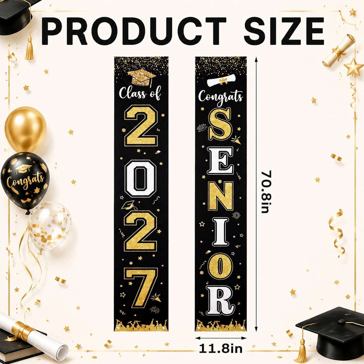 Moukeren Class of 2027 Decor Senior Night Banner, Graduation, Black, Gold