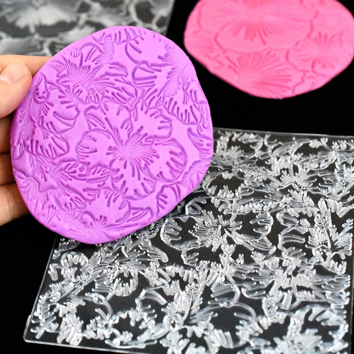 Clay Stamps for Polymer Clay Earrings Making Embossing Tool Geometric Textured Flower Pottery Stamps Polymer Clay Roller Clay Texture Sheets (Pattern D)