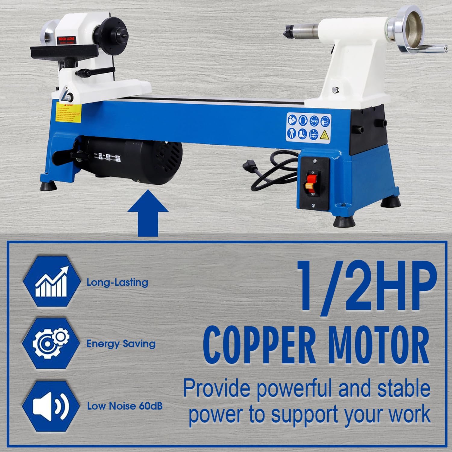 Benchtop Wood Lathe 10" x 18" 5 Speeds Mini Turning Gray Steel Space-Saving 1/2HP Power Tool for Woodworking