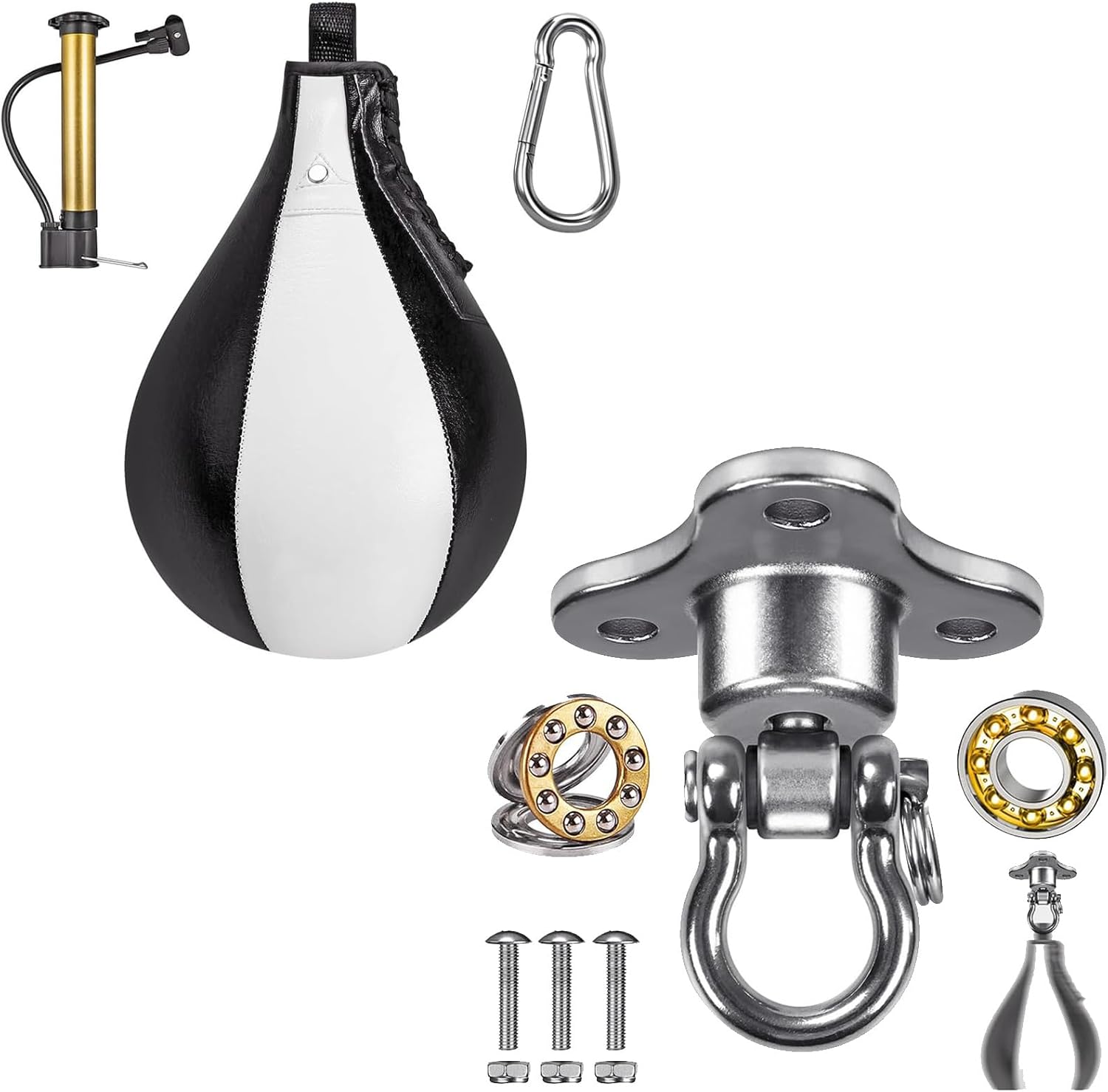 BeneLabel Boxing Speed Bag Kit & 360° Swivel Hanger - Premium Leather Speed Bag with Inflator and Carabiner - Improve Reflexes, Speed, and Hand-Eye Coordination for Boxing, MMA, and Muay Thai Training