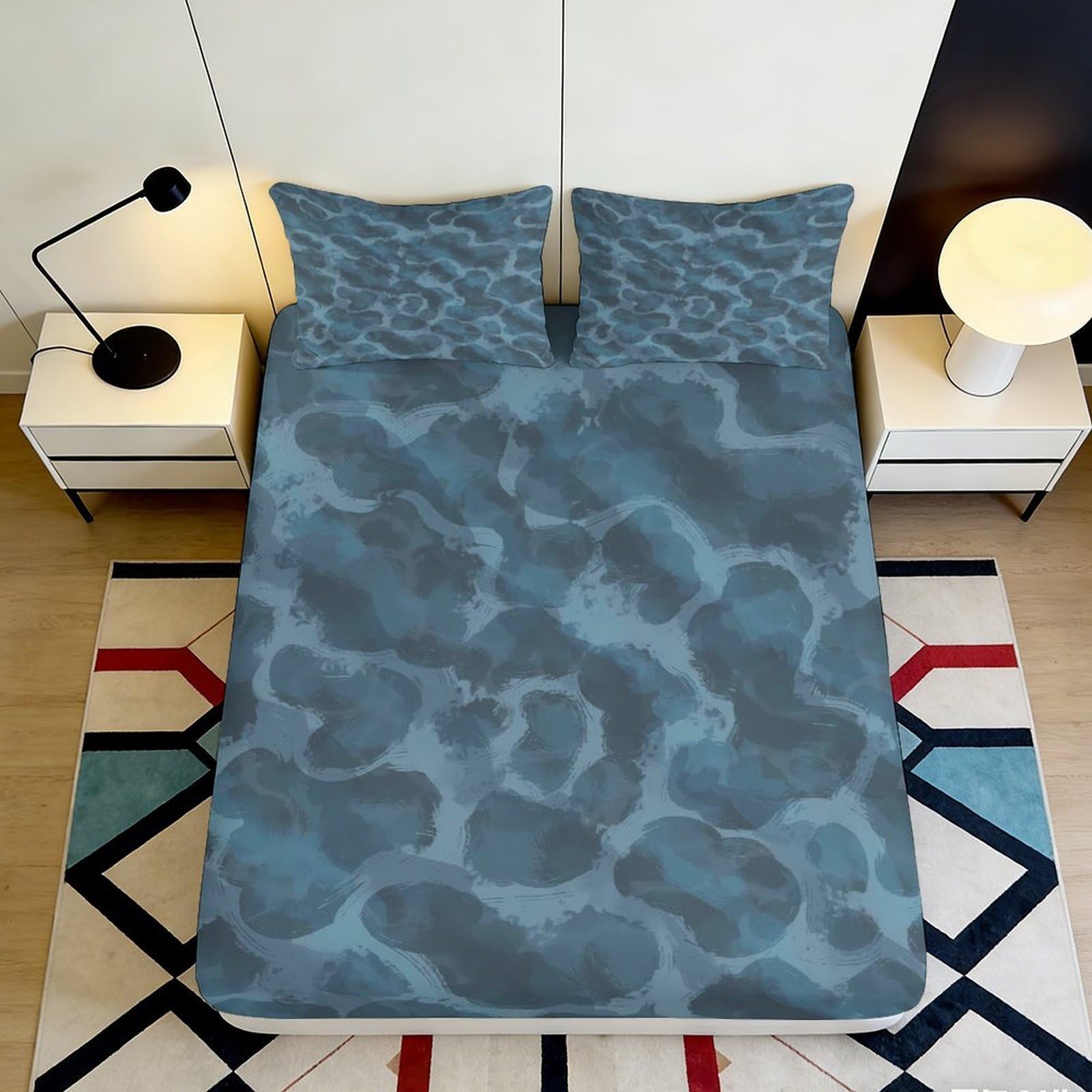 3D Printed Ocean Wave Fitted Sheet Microfiber Soft Blue Water Ripple Mattress Cover for Bedroom Dorm Decor 90x200x25cm