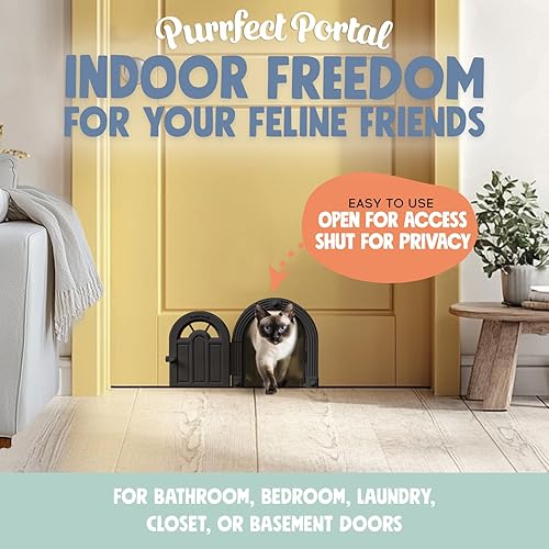 Miniatura 2 de Puerta interior para gatos Meow Manor, sin solapa, puerta interior para gatos de hasta 20 libras, fácil instalación de bricolaje, instalación segura