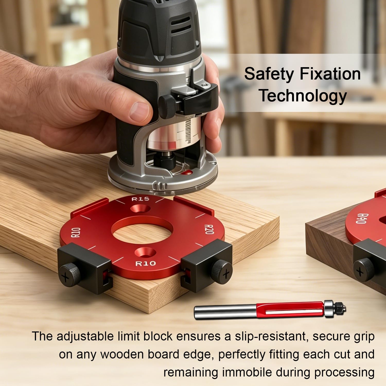 Modello di Fresa a Raggio,4 in 1 Dima di Fresatura a Raggio D'angolo con Raggio R10/15/20/25 e R30/35/40/50 per Lavorazione del Legno Fai da Te Rosso (2 pezzi)