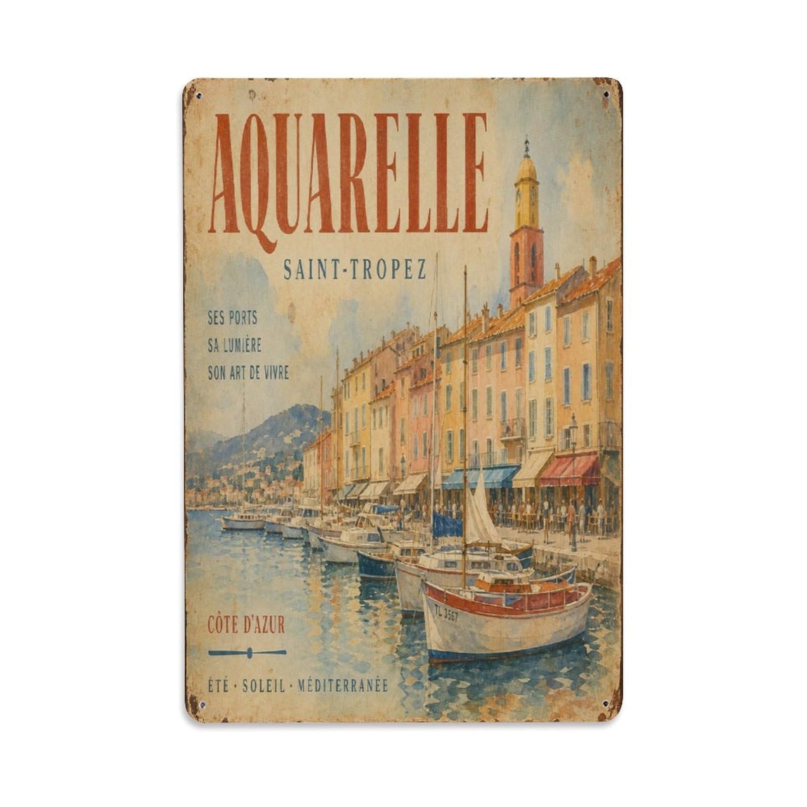 Heritage France Harbor Maritime Dockside Metal Tin Sign Plaque Wall Decor for Cafe, Man Cave, Club Bar, Office, Home Garden Round Metal Poster 8x12Inch