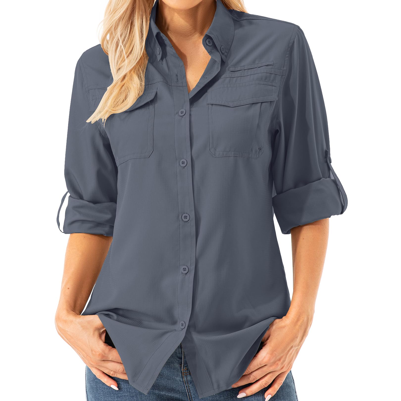 Asfixiado Damen Hemdbluse UV Shirt UPF 50+ Safari Kleidung Wanderbluse Damen Outdoor Cooling Quick Dry Sonnenschutz Langarm Luftiges Hemd