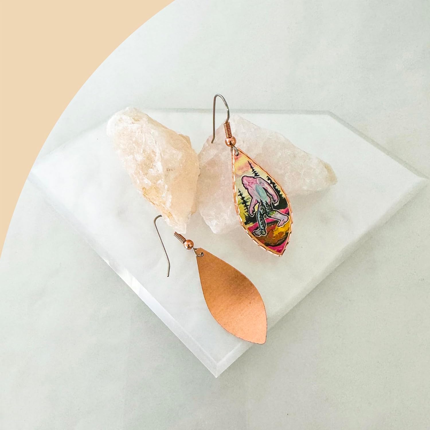 FRONT LINE JEWELRY Copper Pink Sasquatch Earrings - Watercolor Art Earrings, Bigfoot Earrings, Bigfoot Jewelry, Sasquatch Jewelry, Gifts for Bigfoot Enthusiasts, Bigfoot Gifts