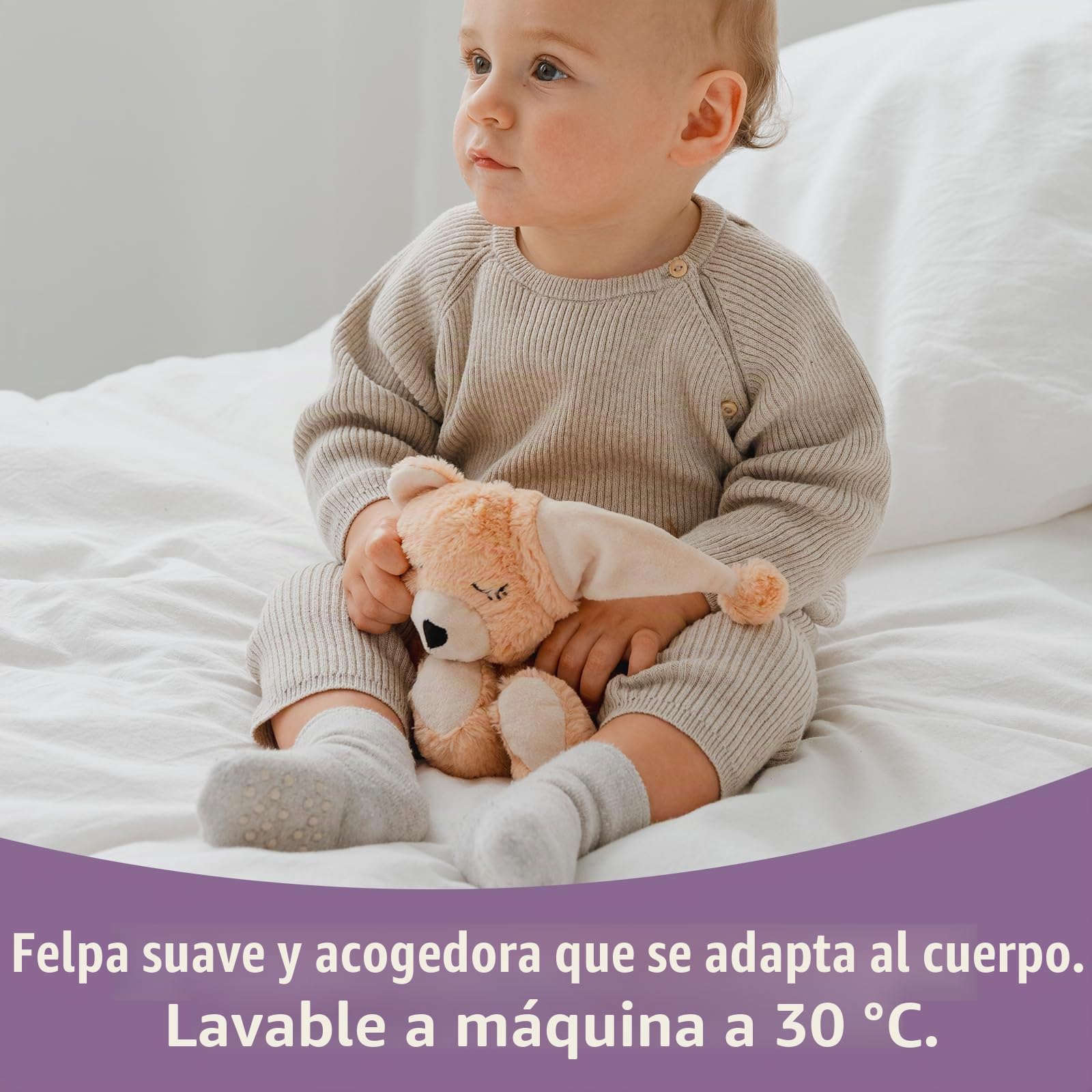 Habibi Premium MIDI Deluxe – Cojín de calor para bebé y niños – 2036 Mini oso, relleno de mijo extraíble, para calentar en el microondas – Peluche para recién nacido