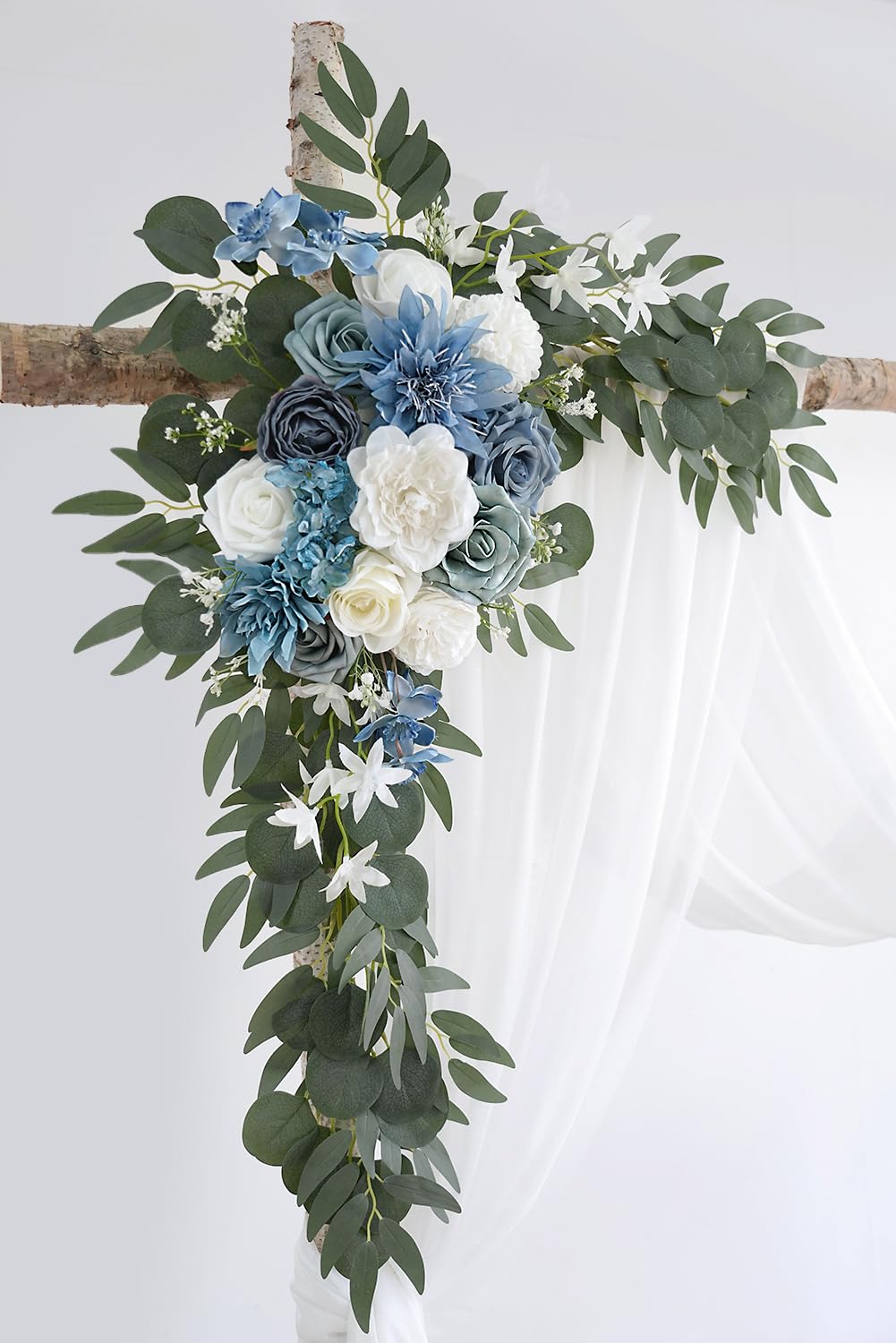 Olalaka Hellblaues künstliches Hochzeitsbogen-Set (3 Stück) mit 7,8 m weißem glänzendem Bogen Drapierstoff für DIY Hochzeit Party Zeremonie Empfang Hintergrund Blumendekoration