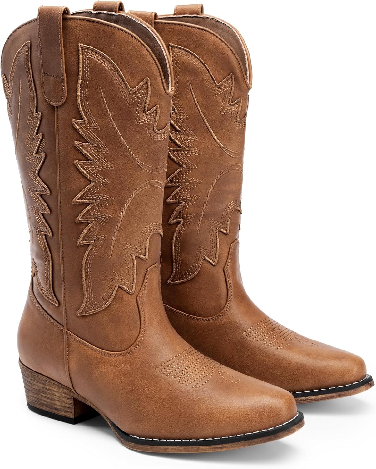 DREAM PAIRS Cowboy Boots for Women Cowgirl Western Mid Calf Boots Snip Toe Embroidered Stitched Low Chunky Heel Pull On Fashion Boots - Image 7