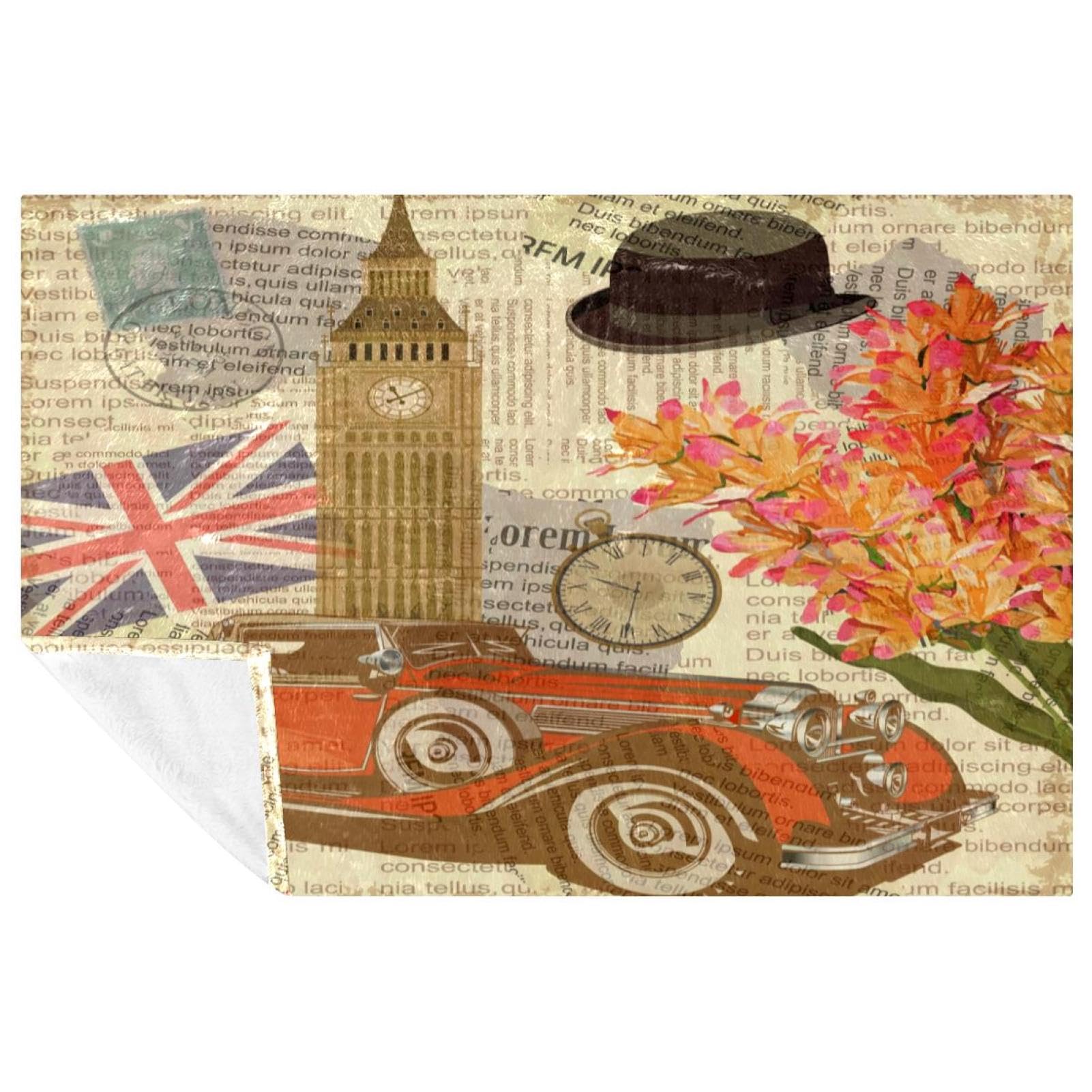 Couverture carte postale vintage Londres chaude et douce pour lit et camping