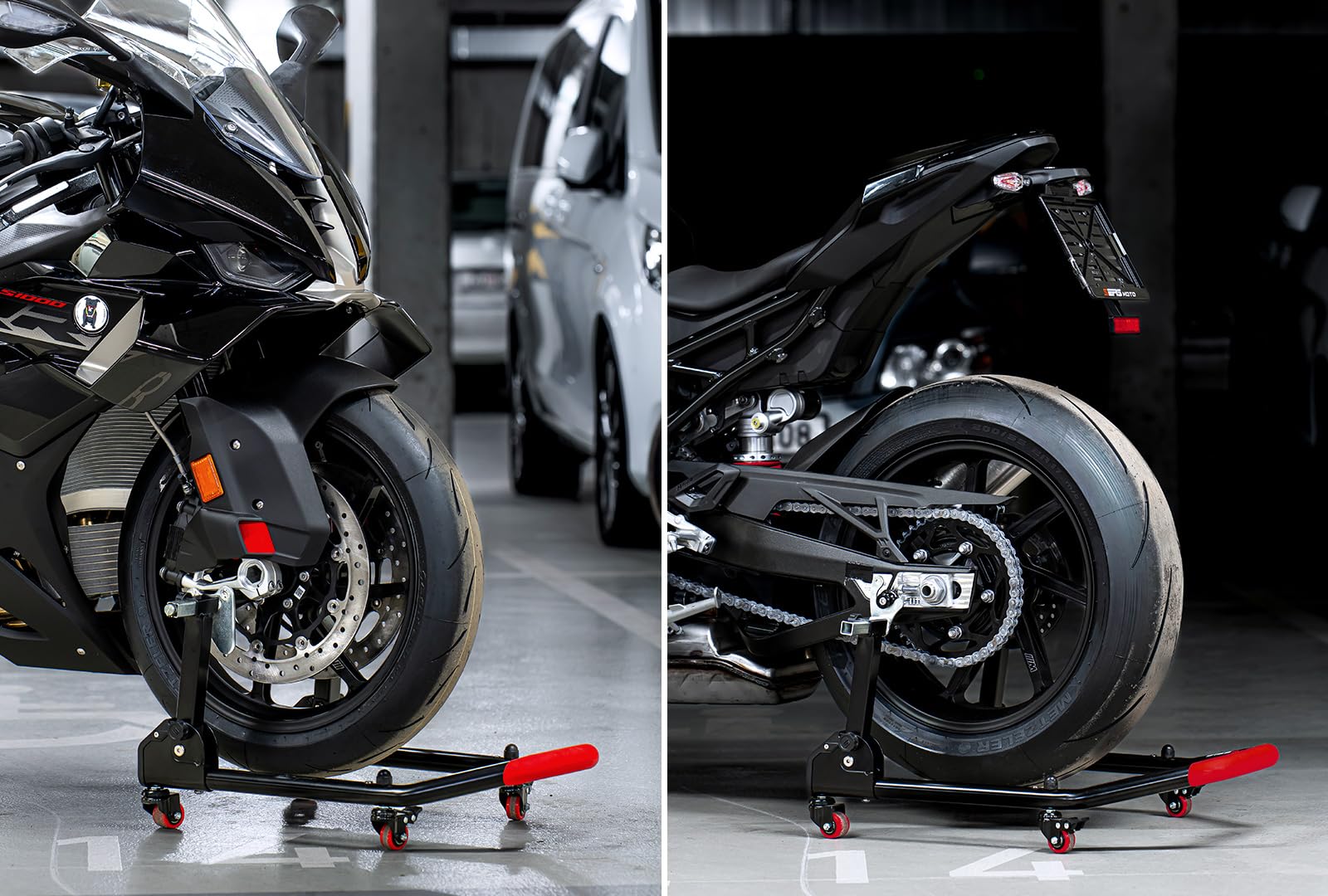 SEFIS M20U - Juego de soporte para motocicleta + bujes prisma M8 para rueda trasera, elevador de moto, soporte de servicio trasero plegable (para BMW S1000RR / R/XR M1000RR / R/XR)