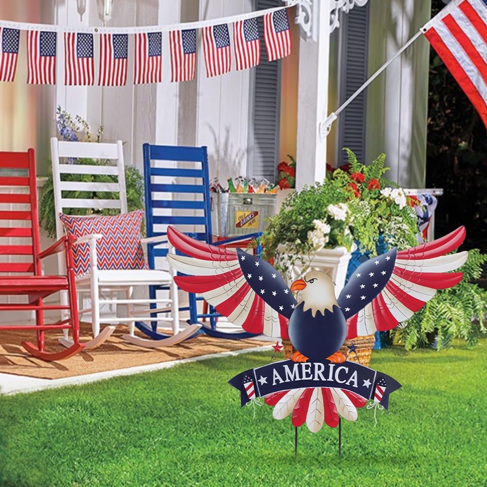 hogardeck 4th of July Decorations Outdoor, 28" Large Bald Eagle Patriotic Decorative Garden Stakes for Fourth of July Decorations, Memorial Day Metal American Eagle for Outside Yard Porch Lawn Decor