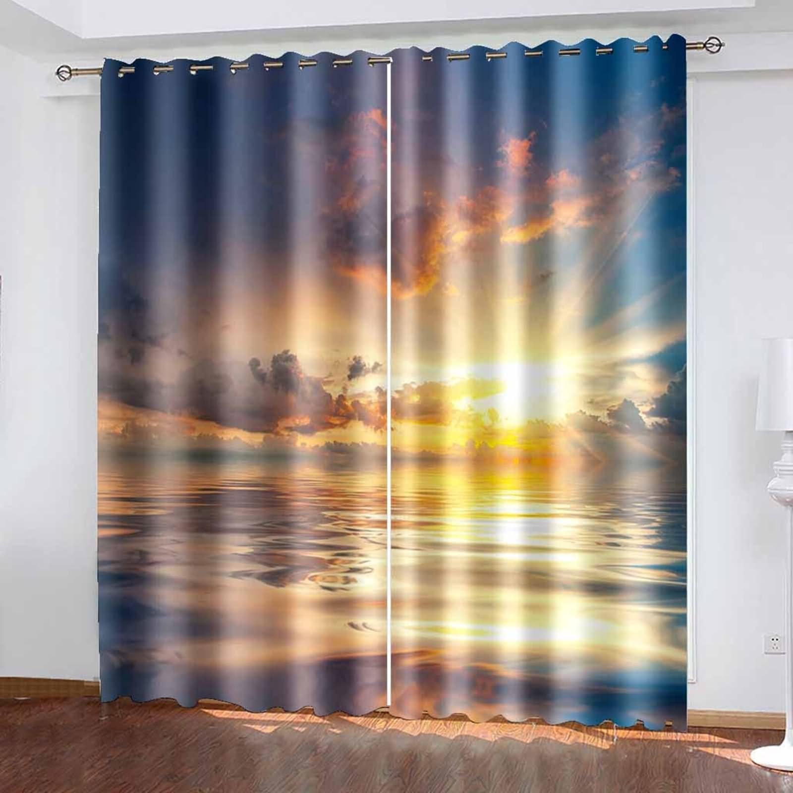Zasłona okienna Łazienka, zasłony kuchenne zaciemniające jasnoszary żółty krajobraz wschodu słońca poliester 2 panele 488 x 229 cm