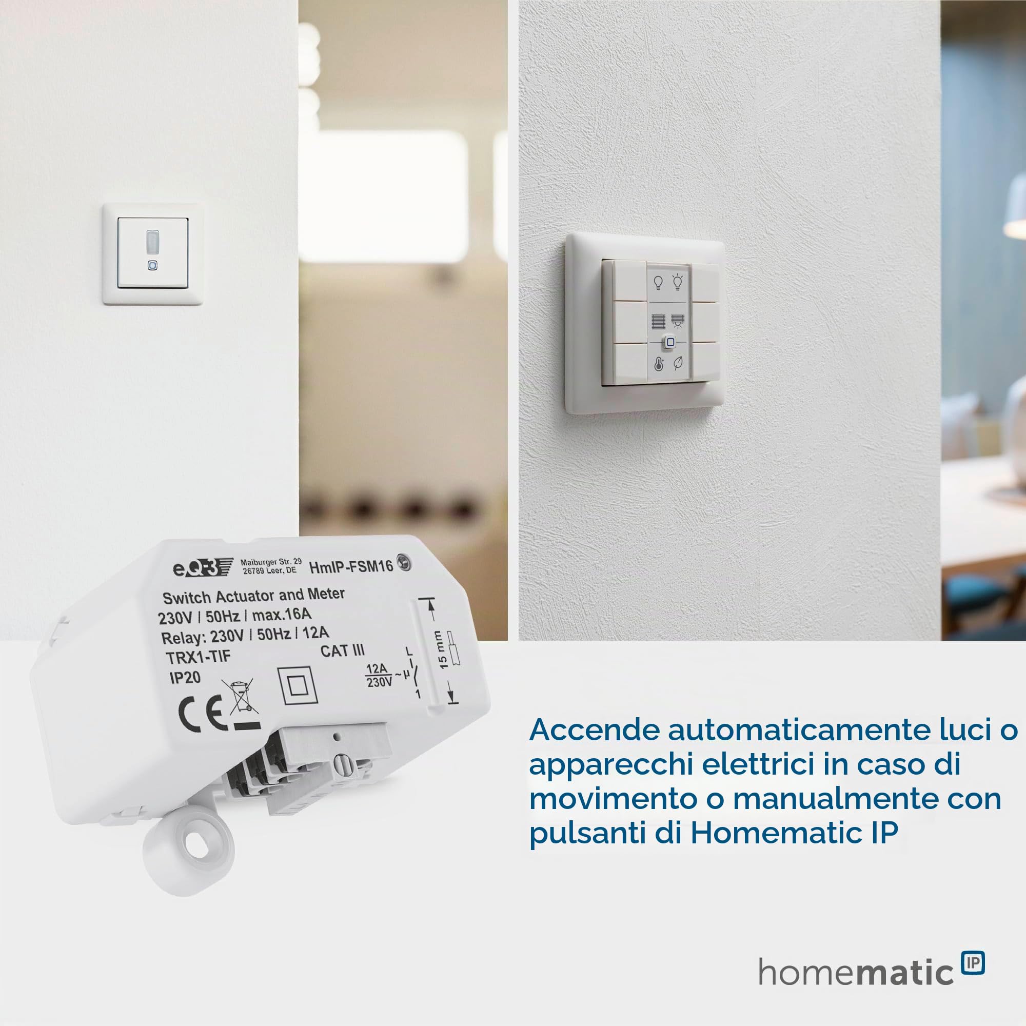 Homematic IP Smart Home Schaltaktor mit Tastereingang (16 A) – Unterputz, steuert Geräte und Leuchten per App, Alexa & Google Assistant, Energie sparen, 154346A0