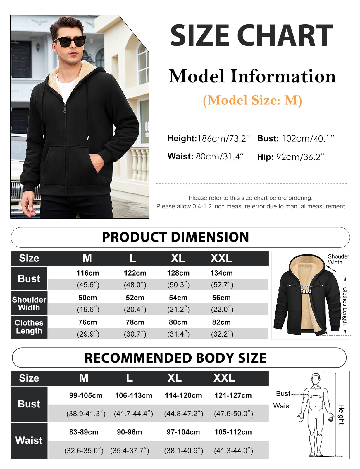 TOMEEK Sweat Homme Polaire Sweat à Capuche Veste Hiver Chaud avec Zippée Thermique Sherpa Manteaux avec Poches Manches Longues Zippé Blouson Casual Travail Sport