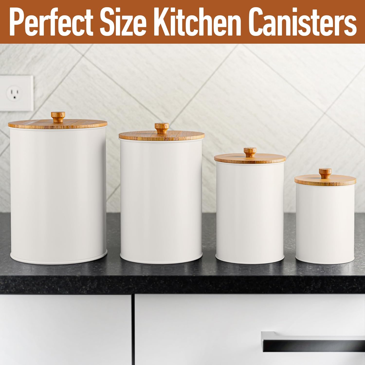 Kitchen Canisters for Countertop Set of 4 with Customizable Chalkboard Labels & Marker Pen - Big Iron Kitchen Canisters with Airtight Lids - White Canister Set - Flour and Sugar Containers Farmhouse - Image 3