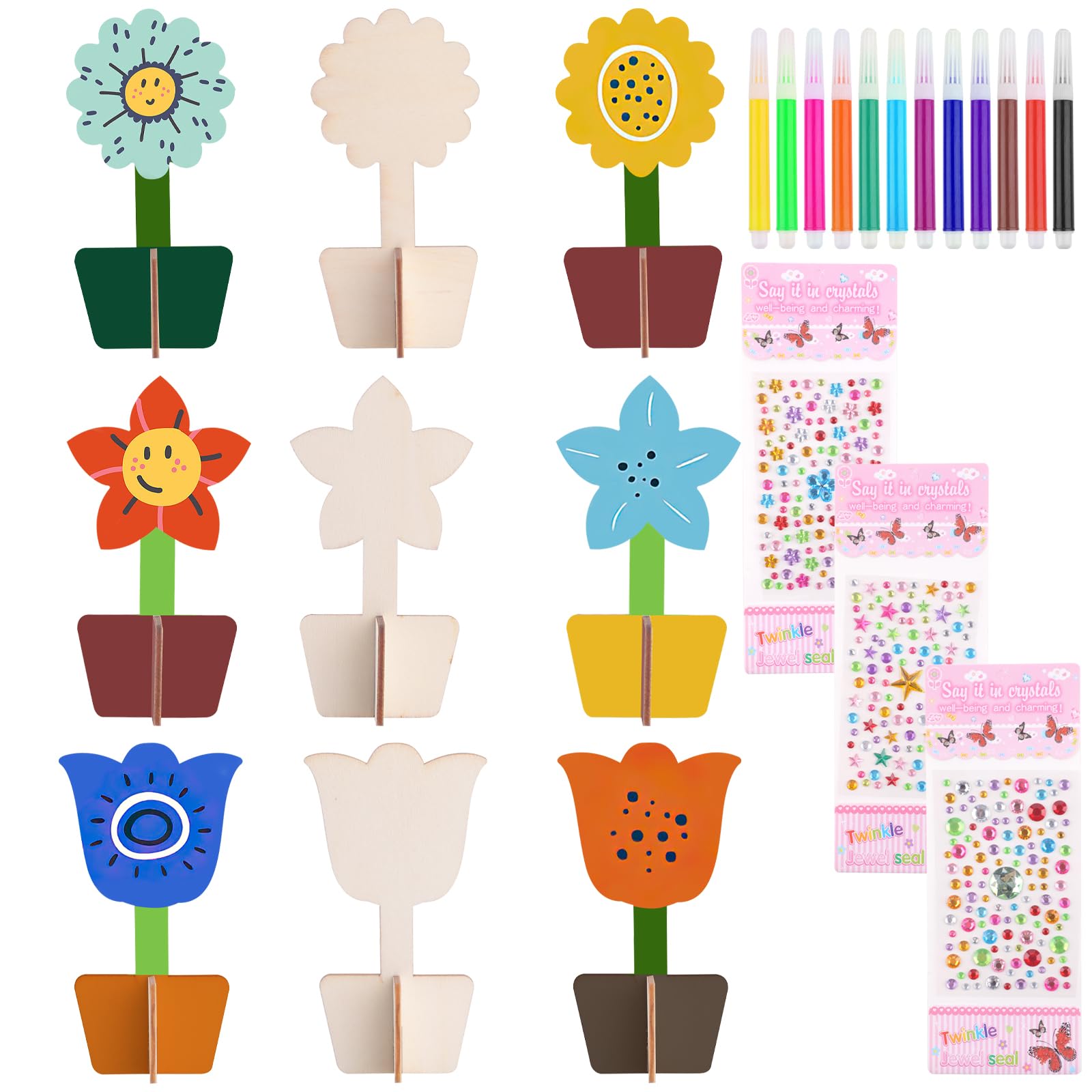 20-teiliges DIY Kreisel Bastelset - Holz Basteln Für Kinder Ab 4 Jahren, Mit Stiften & Glitzer